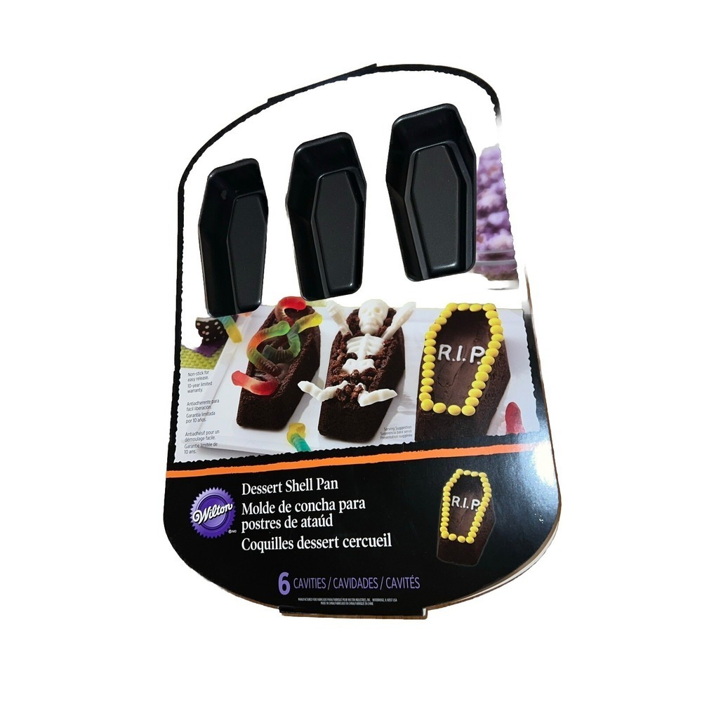 WILTON Halloween 6 Cavity COFFIN CAKE PAN Casket Cupcake Mold NEW Dessert‎ Shell